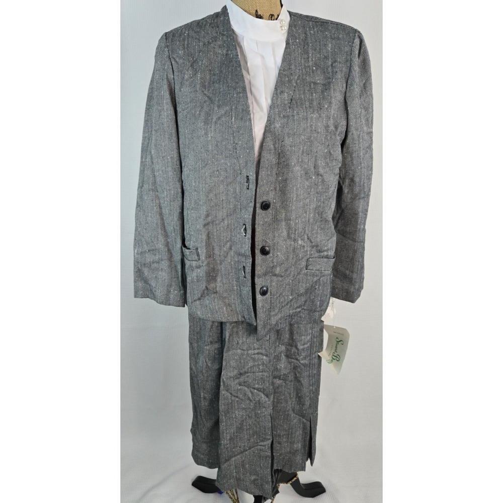 Vintage 80s - 90s Stuart Barrty Ltd Petites low waist Gray jacket dress‎ size 14